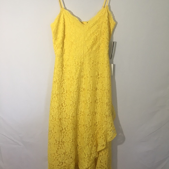 ❤️ SOLD OUT EVERYWHERE Yellow Lace Midi Ruffled Hem Feminine Modest Midi Dress - Picture 5 of 7